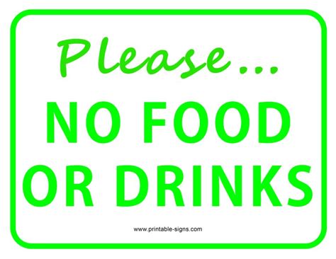 Please No Food Or Drinks Sign Printable Signs