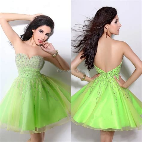 Stunning 2014 Neon Green Short Puffy Homecoming Dress Sweetheart Low