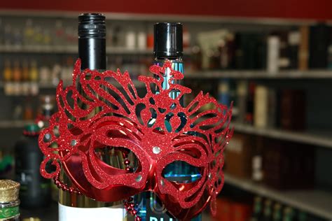Red Mardi Gras Mask On Bottles Free Stock Photo Public Domain Pictures