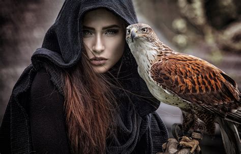 Fantasy Girl Animals Birds Women Hoods 1080p Wallpaper