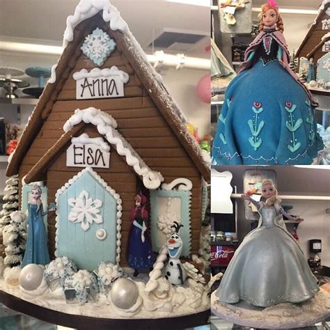Frozen Themed Gingerbread House And Elsa And Anna Princess Doll Cakes