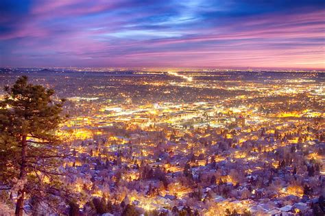 Downtown Boulder Colorado City Lights Sunrise Photograph By James Bo