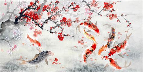 Chinese Koi Fish Painting 2614073 68cm X 136cm27〃 X 54〃