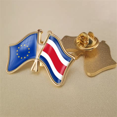 European Union And Costa Rica Crossed Double Friendship Flags Brooch