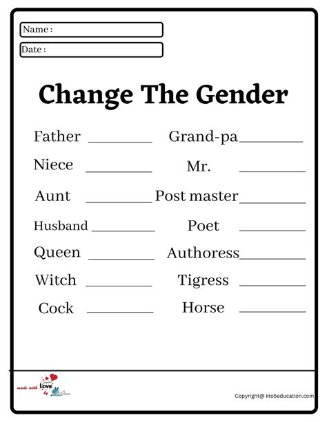 Change The Gender Worksheet Free Download