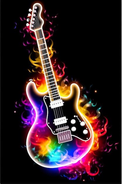 Premium Ai Image Colorful Electric Guitar With Neon Light Background