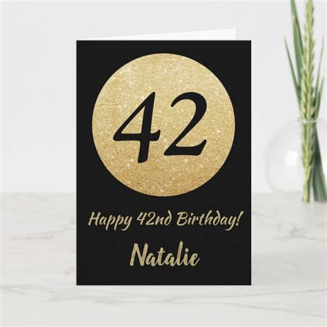 Happy 42nd Birthday Black And Gold Glitter Card Zazzle