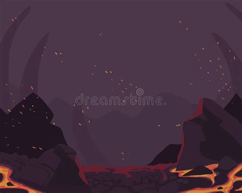 Landscape Hot Volcano With Lava Flow Stock Vector Illustration Of