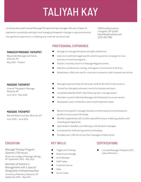 Massage Therapist Resume Examples And Templates For 2024