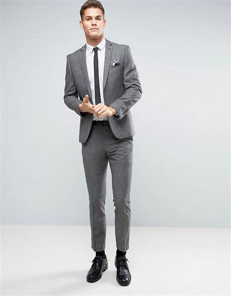 burton menswear slim suit in grey tweed