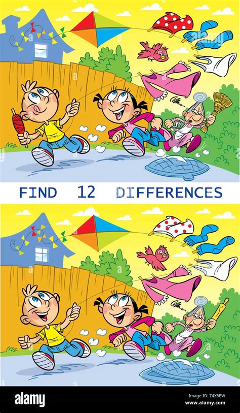 In The Vector Illustration Puzzle The Task To Find 12 Differences In