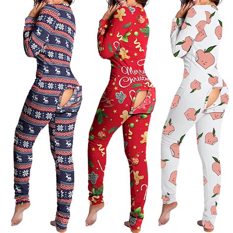 Sexy Women Cotton Onesies With Butt Flap For Adults Christmas Sexy