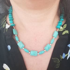 Lovelyturquoise Chunky Turquoise Necklace Blue Beaded Etsy