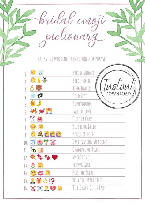 We love this option because it's a classic game with a modern twist, making it a perfect mix for both young and old guests. Bridal Shower Emoji Pictionary Game, Emoji Game, Bridal ...