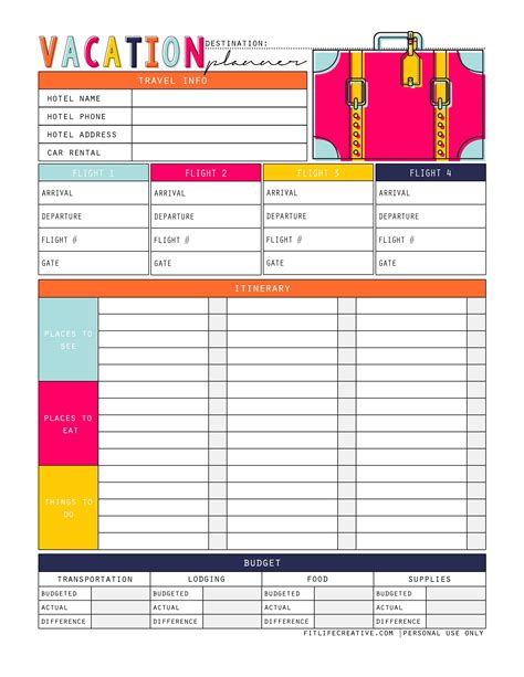 The Inspired Desk Vacation Planner Template Vacation Planner Travel
