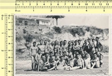 Beach Group Shirtless Men Guys Group Muscular Beefcake Woman Vintage Photo Orig