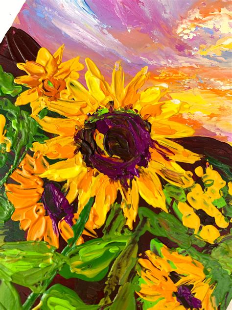 Sunflowers Original Painting Impasto Sunflower Field Oil Etsy