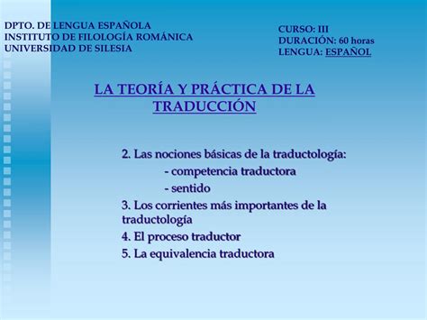 PPT LA TEORÍA Y PRÁCTICA DE LA TRADUCCIÓN PowerPoint Presentation