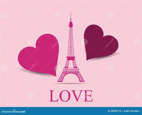 Eiffel Tower With Hearts Paris Postcard Valentine S Day Stock Vector