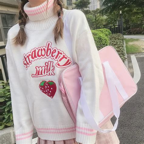 Kawaii Strawberry Embroidered Sweater Kuru Store