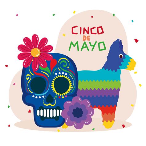 Pi Ata Mexicana Y Calavera Con Flores De Cinco De Mayo Dise O Vectorial