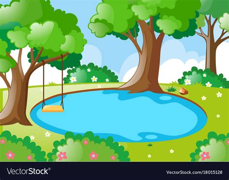 Pond In Forest Royalty Free Vector Image Vectorstock