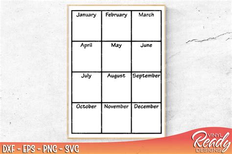 Yearly Calendar Blank Template Vector Clip Art Cutting Files Dxf