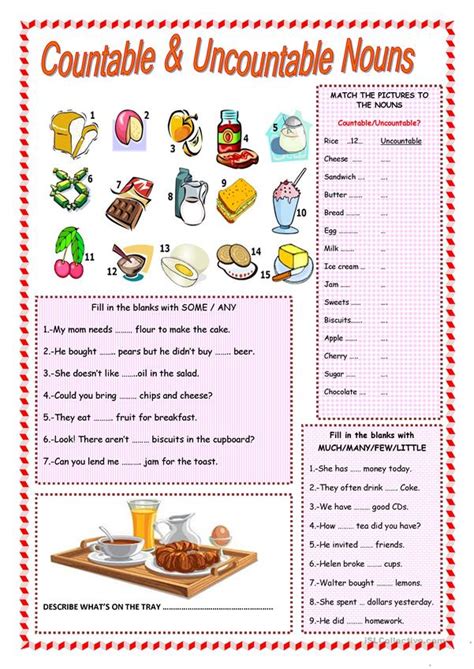 Countable And Uncountable Nouns English Esl Worksheets
