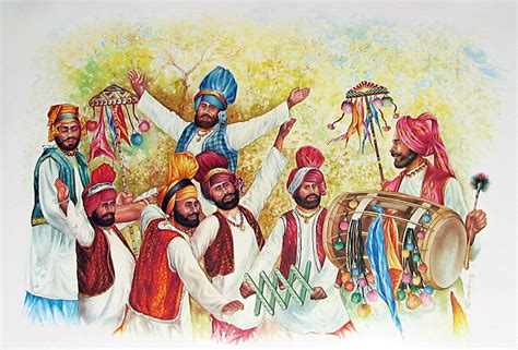 Bhangra Dancers From Punjab Indian Folk Art Dance Artwork Bhangra