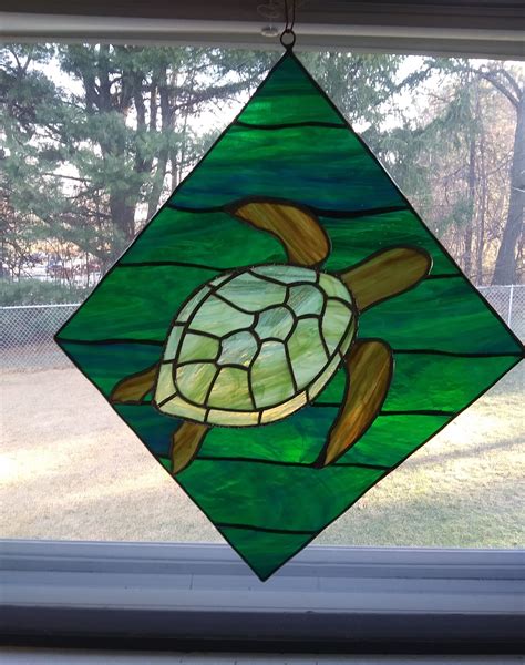 Buy Hand Made Sea Turtle Stained Glass Panel Made To Order From Glass