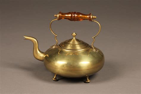 Antique English Brass Tea Pot With Glass Handle