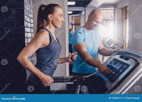 Personal Training With A Trainer On A Treadmill Stock Image Image Of