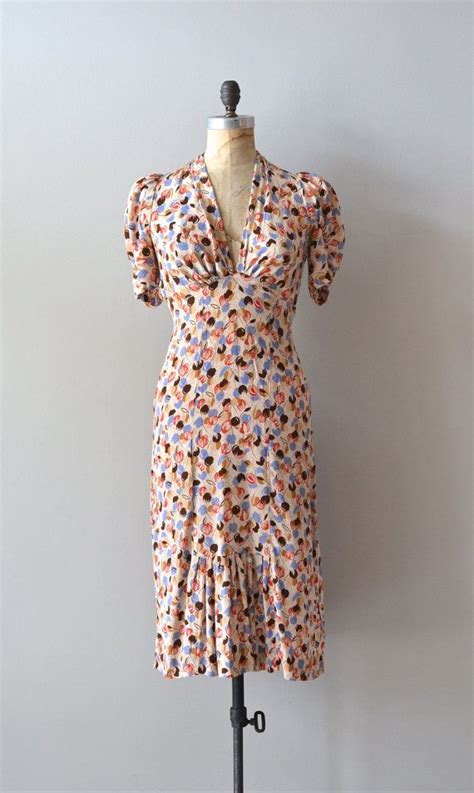 Vintage 1930s Dress Silk 30s Dress Plique A Jour Silk Dress