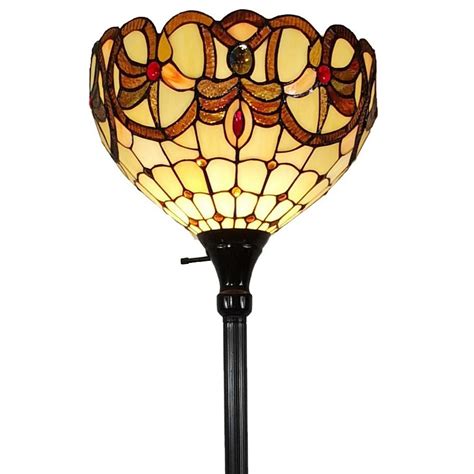 Tiffany Style Stained Glass Azalea Torchiere Floor Lamp Antique