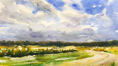 Watercolor Painting Tutorial Field And Sky Youtube