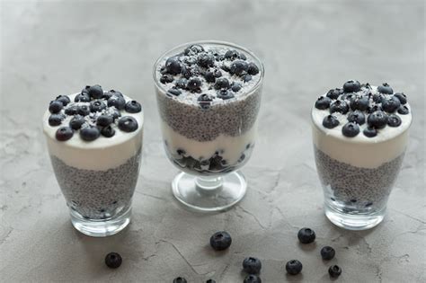 Premium Photo Chia Pudding With Almond Milk Yogurt And Blueberries