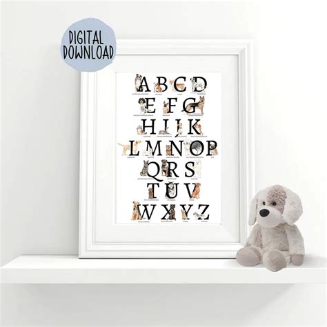 Digital Download Abc Dog Alphabet Print Abc Dog Breeds Wall Etsy