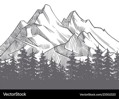 Hand Drawn Nature Landscape With Mountains And Vector Image