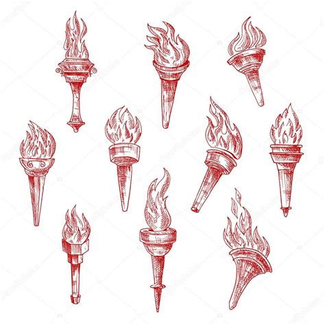 Ancient Flaming Torches Red Sketches Stock Vector Image By ©seamartini