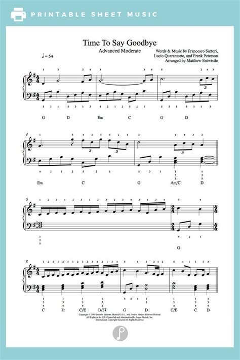 sheet music with the words time to say goodbye