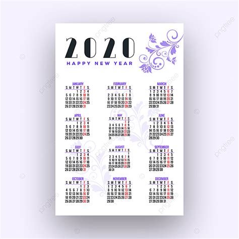 Gambar Kalender Satu Halaman Dinding 2020 Templat Untuk Unduh Gratis Di