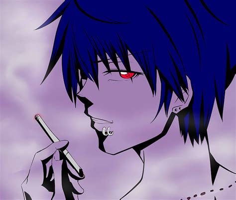Cigarette Blue Hair Smoking Red Eyes Boy Smoking Anime Hd