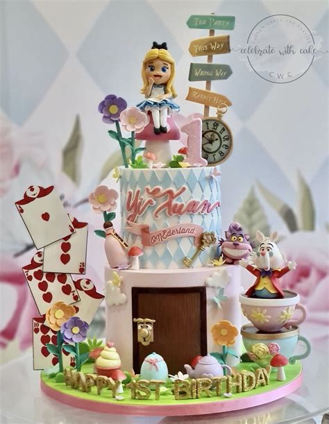 Alice In Wonderland 2 Tier 1st Birthday Cake