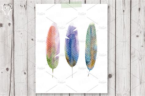 Feathers Watercolor Print Art ~ Illustrations ~ Creative Market