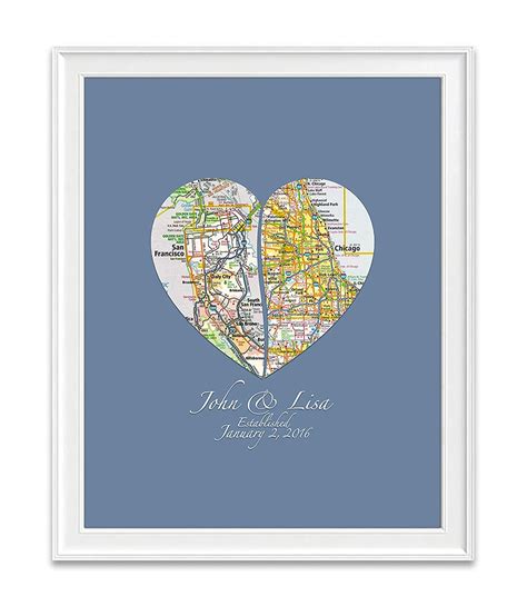 Custom Wedding Couple 2 Heart Maps Art Print Unframed