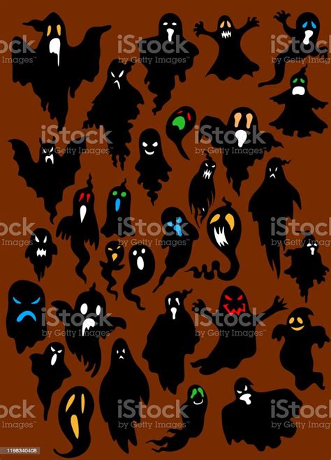 Silhouette Of Flying Evil Spirit In Vector Style Collection Gra Stock