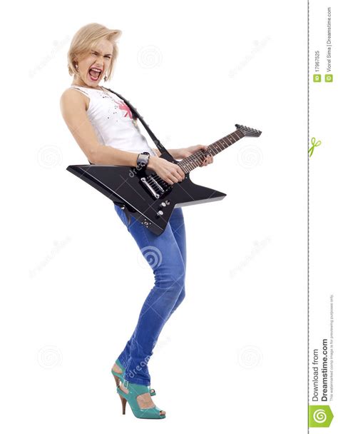 Screaming Rock Woman With Guitar Stock Image Image Of Babe Lady