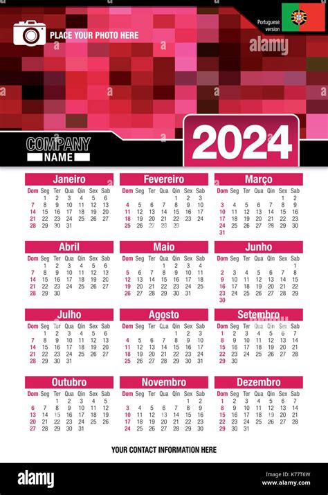 Useful Wall Calendar 2024 With Design Of Red Colors Mosaic Format A4
