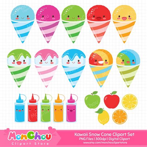 Snow Cone Clipart Kawaii Snowcone Clipart Set Commercial Etsy 日本