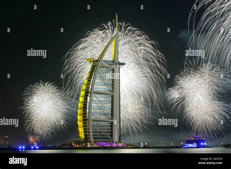 Fireworks At Burj Al Arab On New Years Dubai United Arab Emirates